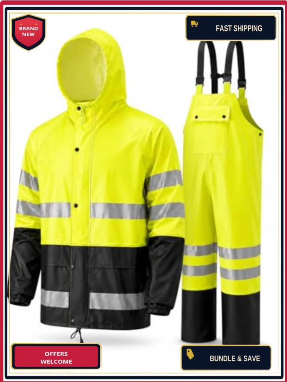 Men's Waterproof PU Rain Suit, 2-Piece Reflect